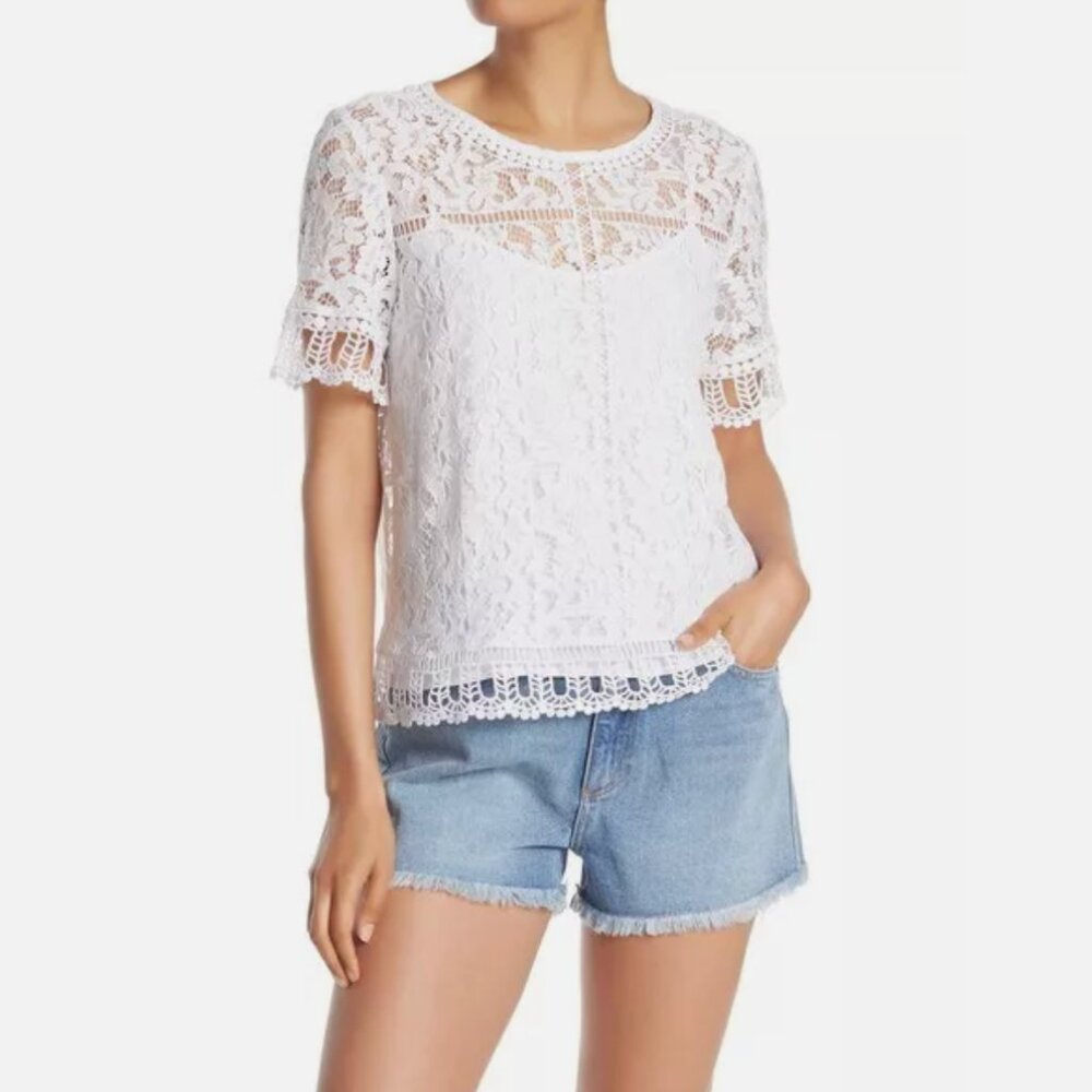 French Connection Arta Womens Lace Short Sleeve Top Size Small